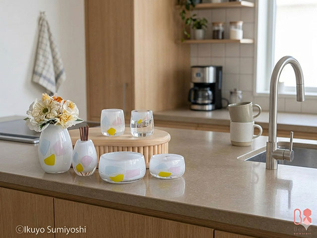 可愛いお仏壇の飾り方、キッチンカウンターでもいいガラスの仏具