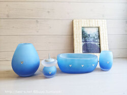 オーダー仏具　ブルーの仏具　仏具セット　仏具小物　小さい仏具　横置き香炉　ミニ仏壇