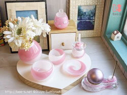 ピンクのガラス仏具　仏具セット　仏具小物　赤ちゃんの仏具　こどもの仏具　かわいい仏具　クリスタル