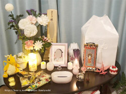 横置き香炉に変更オーダー仏具セット　ガラスの作家が作る可愛いガラス仏具　天使ママ天使パパにも