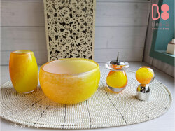 オレンジの仏具セット　かわいい　ガラス　赤ちゃん　黄色　セット　天使ママ　天使パパ