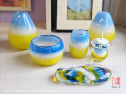 黄色とブルーのかわいい仏具　たまゆらりんのセット　りん台りん棒　かわいい仏具セット　仏具小物