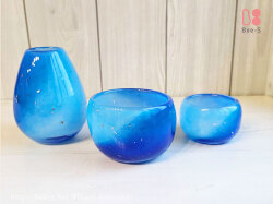 ブルーの仏具セット　キラキラ雲母入りで宇宙のような幻想的な色柄オーダー仏具