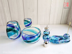 ブルーの仏具セット　透明感が素敵なガラスの仏具　オーダー仏具