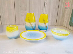 虹色、太陽と空の仏具セット　お皿などオーダー　手元供養にオーダーガラス仏具