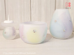 虹色のガラス仏具セット　かわいいスワロ付き　ゆめかわいい　赤ちゃんの仏具