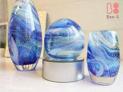 キラキラ仏具セット　金箔　ブルーの仏具　青の仏具　海のイメージ　仏具セット　ガラス