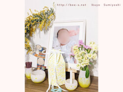 ミモザのかわいいガラス仏具　黄色の仏具セット　オーダー仏具　手作り