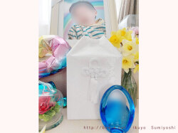 ガラスの位牌　文字入れ　似顔絵　オーダー　ブルーのかっこいいガラスの位牌