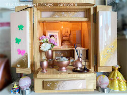 盆ランプ、かわいいピンクと黄色のマーブル模様 オーダーガラス仏具小物