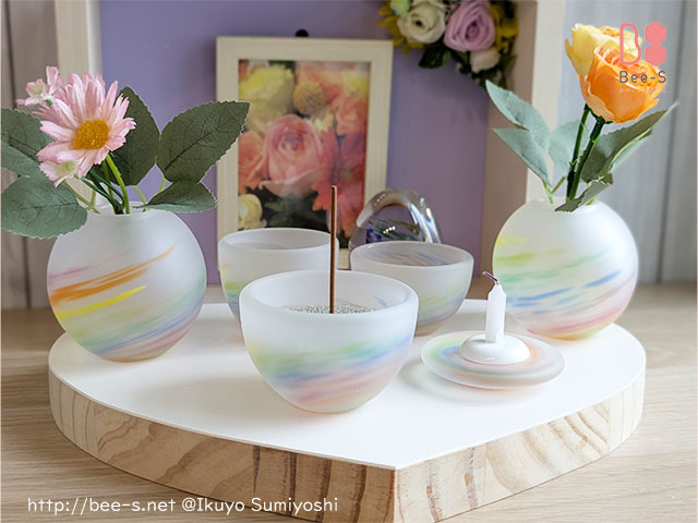 ペット仏具　ガラス仏具　虹の橋　かわいい仏具　ペットロス　虹柄仏具